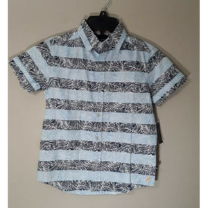 Nautica Boys Button Up Collared Blue Floral Dress Shirt Sz S (8) Cotton